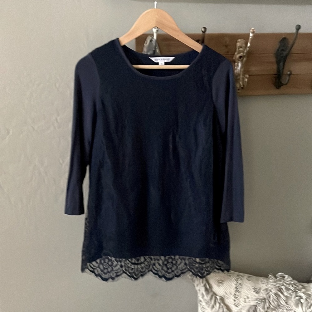 DownEast Navy Blue Lace Top
